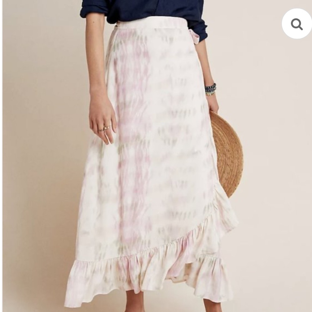 DOLAN Anthropologie Mae Tie Dye Ruffle Maxi Wrap Skirt Size Small